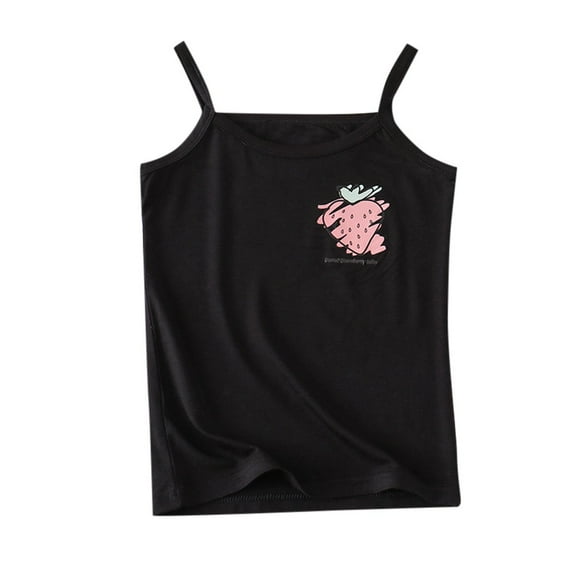 Povozer Kids Girls Summer Baisc Tank Tops Spaghetti Strap Sleeveless Soft Tees(Black,2-3Y)