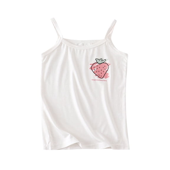 Povozer Kids Girls Summer Baisc Tank Tops Spaghetti Strap Sleeveless Soft Tees(White,5-6Y)