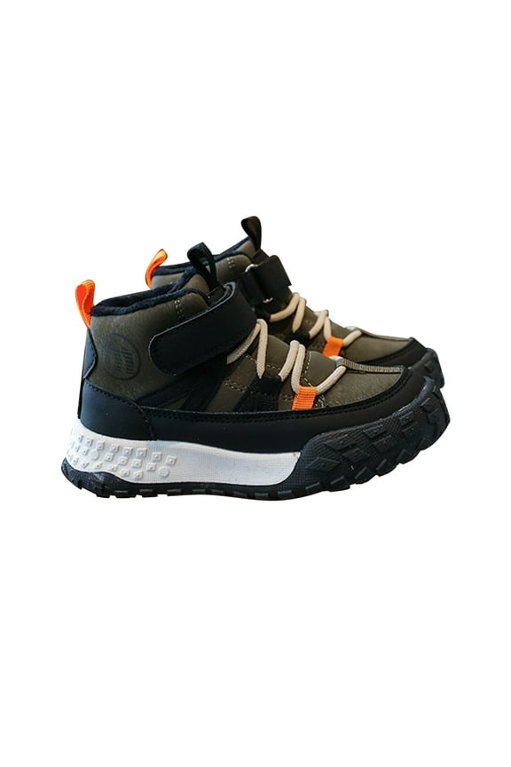 Kids High Top Sneakers - Boys Hiking Boots with Bungee & Strap, Outdoor Trekking Shoes with Traction Outsole(AG,4.5-5 Years)