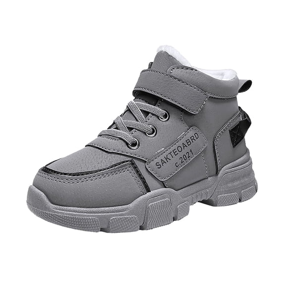 Povozer Kids' Hiking Work Boots for Boys Girls, Waterproof Outdoor Ankle Boots with Hook and Loop(Gray,11.5-12 Years)