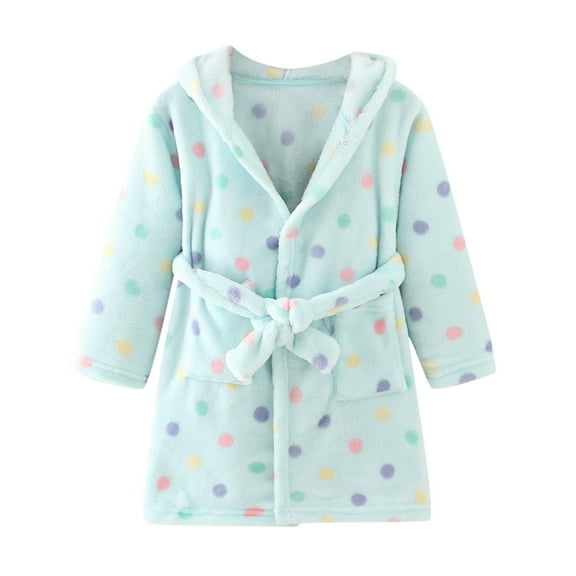 Povozer Kids Little Boys Girls Cartoon Hooded Bathrobe Toddler Robe Pajamas Sleepwear(Light blue,3-4 Years)