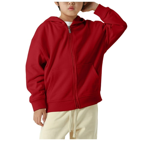 Povozer Kids Little Boys Girls Solid Color Cotton Hoodie Sweatershirt Long Sleeve Pocket School Pullover Top Youth Outwear(Brick Red,18-24 Months)