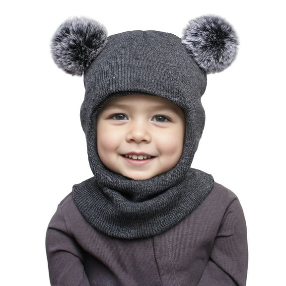 Povozer Toddler Beanie Hats Girl Boy with Neck Warmer Beanies for Kids Knit(Dark Gray,One Size)