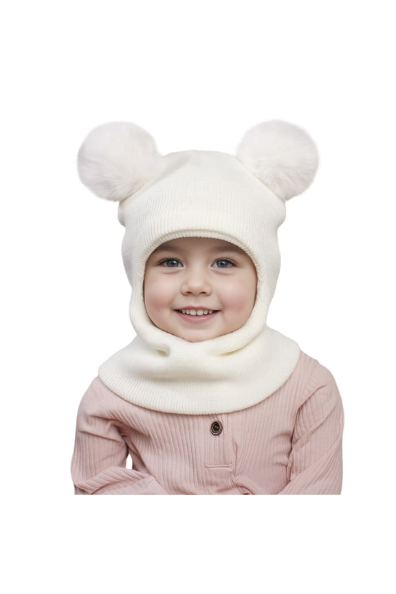 Kids Ski Mask for Boys Girls Fleece Winter Face Mask Hat for Toddler(White,One Size)
