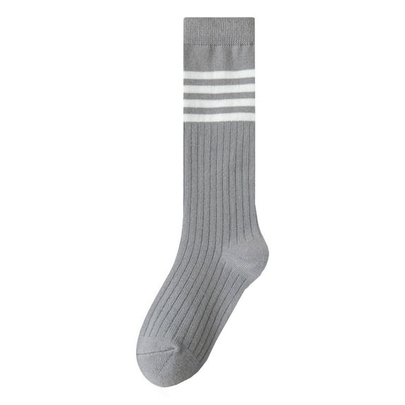 Povozer Kids Soccer Socks Toddler Soccer Socks Girls Boys Soccer Socks Kids Tube Socks with Stripes Toddler Knee High Socks(Gray,3-5 Years)