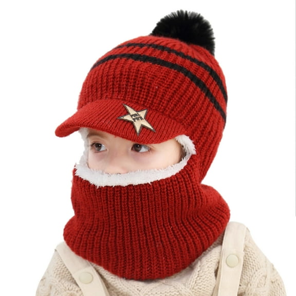 Povozer Kids Winter Hats Scarf Earflap Mask Cap Plush Skull Beanie for Boys Girls(B,One Size)