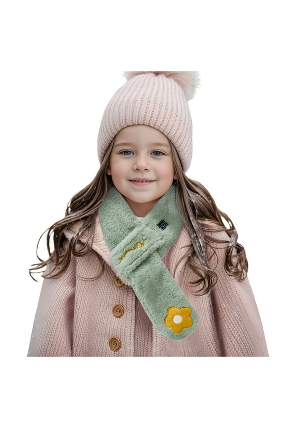 Kids Winter Rainbow Scarf Gradient Cross Tie Collar Fluffy Plush Shawl Wrap Neck Warmer for Toddler Girls Boys(Green,One Size)