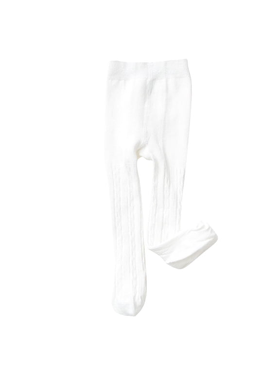 Kids Winter Tights Thick Cotton Solid Leggings Warm Stockings for Girls(White,7-8Y)