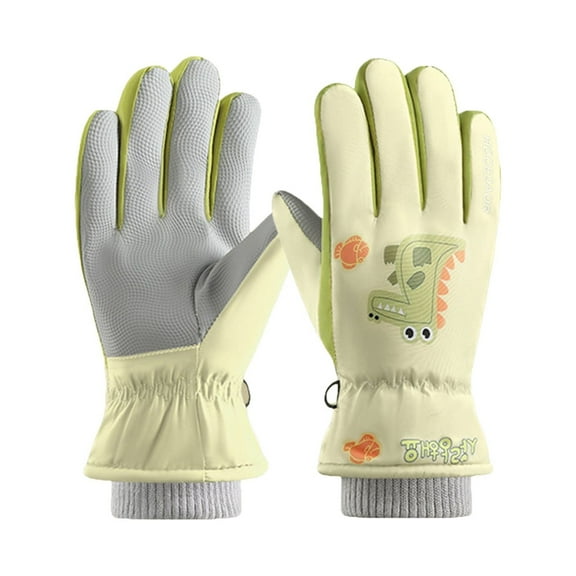 Povozer Kids Winter Warm Sports Gloves Cold Weather Water-Resistant Children Mittens Boys Girls(Beige,7-14 Years)