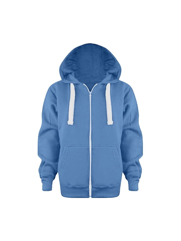 Kids Zip Up Hoodie, Boys Girls Full Zipper Fleece Hooded Sweatshirt Lightweight Casual Jacket Plain Pullover Sweater Tops(Blue,6-7 Years)