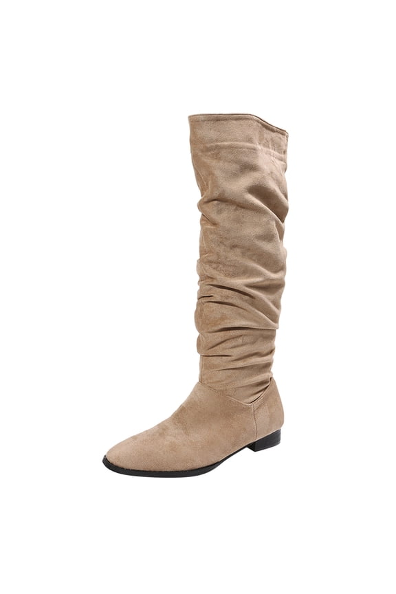 Knee High Boots for Women Flat Heel Pointed Toe Boots Side Zipper Long Boots(Khaki,8)