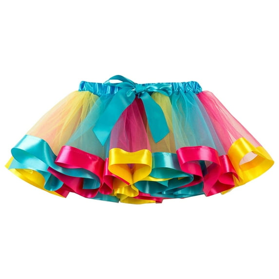 Povozer Layered Ballet Tulle Rainbow Tutu Skirt for Little Girls Dress up(Blue,12-15T)