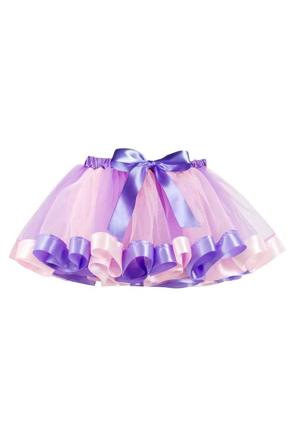 Layered Ballet Tulle Rainbow Tutu Skirt for Little Girls Dress up(Light Purple,2-4T)