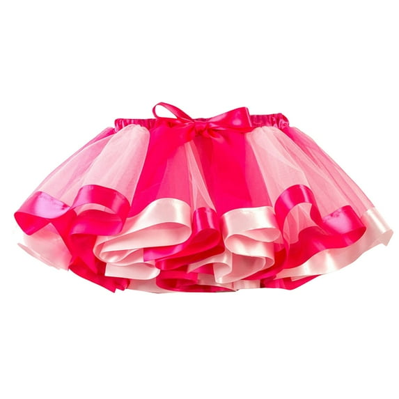 Povozer Layered Ballet Tulle Rainbow Tutu Skirt for Little Girls Dress up(Pink,2-4T)
