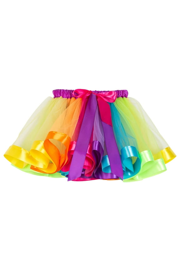 Layered Ballet Tulle Rainbow Tutu Skirt for Little Girls Dress up(Yellow,5-8T)