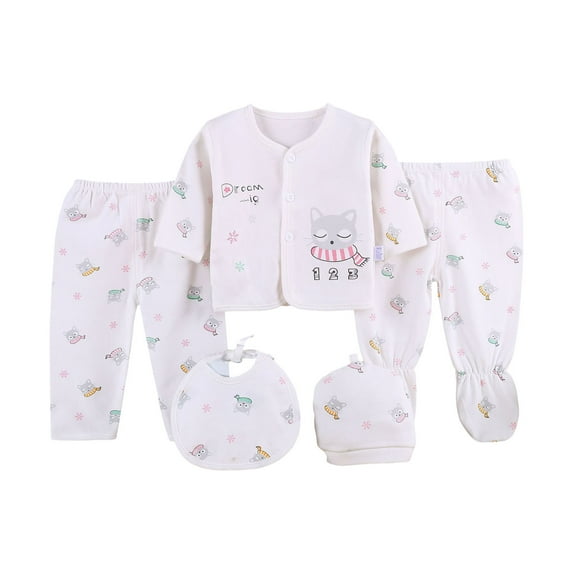 Povozer Layette Newborn Boy Outfits Set Baby Girl Clothes Tops+Hat+Pants +Bib Outfits Sleepwear Girls Boys 5PCS Set Cartoon Baby Girls Outfits Set Toddler Girl Clothes for 0-3 Months,Pink