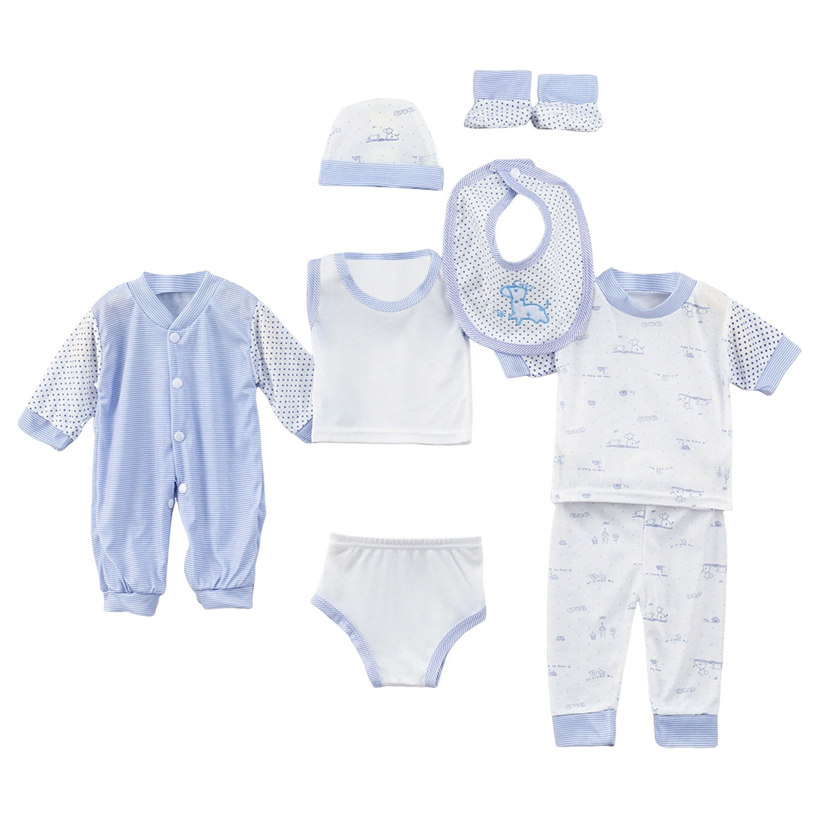 Povozer Layette Set Girl 8PCS Newborn Baby Boy Girl Tops+Hat+Pants +Bib+Sock Shose+Romper Outfits Set Size 0-3 Months,Blue