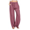 thumbnail image 1 of Povozer Linen Pants Women Vacation Loose Drawstring Waist Women's Cotton Cinen Pants with Pockets(Red,XL), 1 of 5