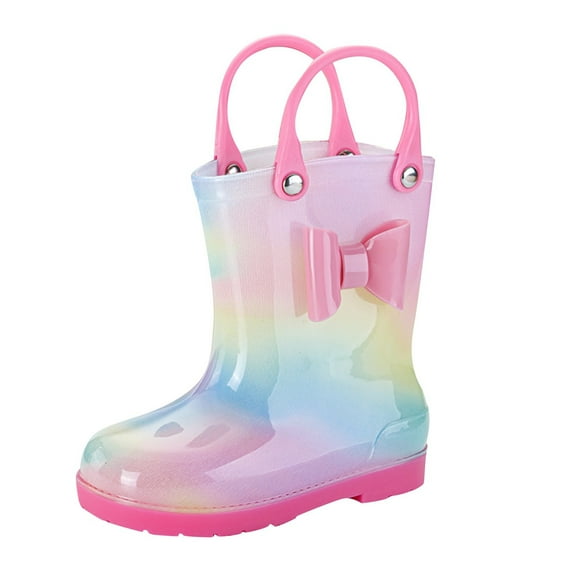 Povozer Little Big Kids Rain Boots Boys Girls Solid Color Rain Boots(Pink,12.5 Little Kid)