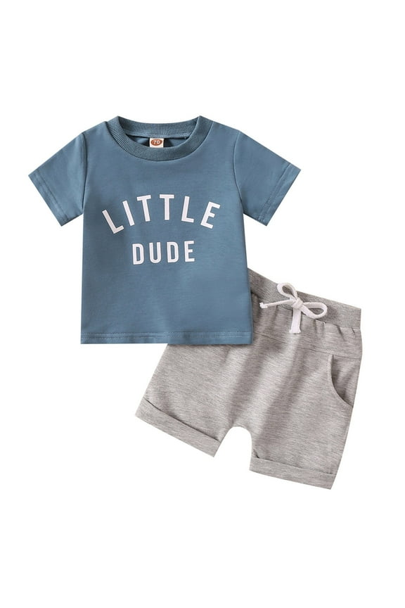 Little Dude Matching Outfit Toddler Baby Boy 2 Piece Set Clothes(Blue,2-3Y)