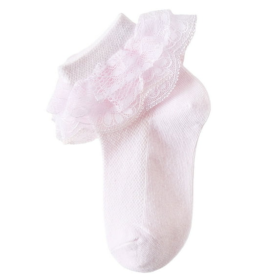 Povozer Little Girl Ruffle Socks Toddler Baby Girls Green Ruffle for Girls Big Frilly Cuff Ankle Socks Kids Cute Cotton Socks for 4-6 Years,Pink