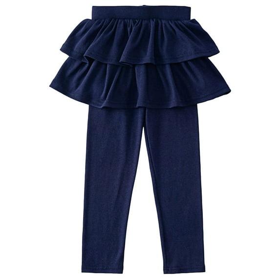 Povozer Little Girls Footless Leggings Pants with Skirt(Navy,4-5Y)