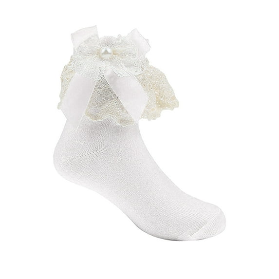 Povozer Little Girls Ruffle Princess Socks Girls Ruffle Socks Toddler Girl Frilly Dress Socks Ruffles Sock for Baby Kids for 3-4 Years,White