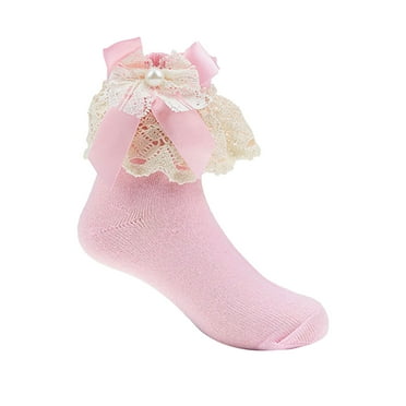 Povozer Little Girls Ruffle Socks Baby Girls Socks Toddler Frilly Ruffle Summer Eyelet Mesh Thin Ankle Dress Socks for Kids for 3-4 Years,Pink