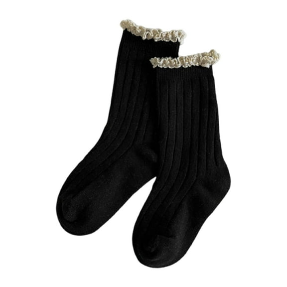 Povozer Little Girls Vintage Ruffle Ankle Lace Socks Toddler Girl Boot Socks(Black,3-5Y)