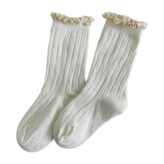 Povozer Little Girls Vintage Ruffle Ankle Lace Socks Toddler Girl Boot Socks(White,3-5Y)