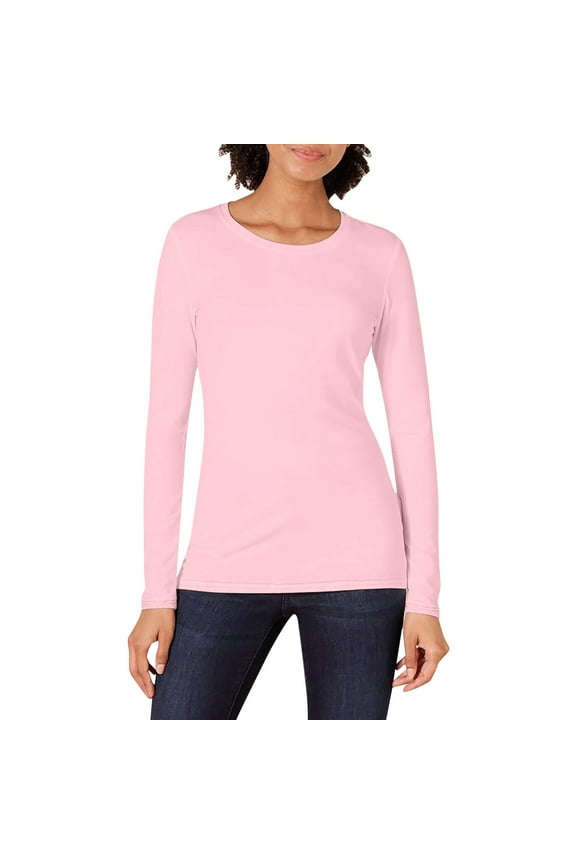 Long Sleeve Shirts for Women Crew Neck Basics Tops Lightweight Base Layer Slim Fit Top Thermal Undershirts(Pink,M)