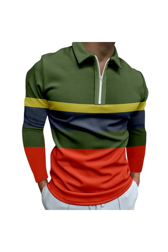 Men's Cotton Knit Polo Sweater Classic Casual Long Sleeve Collared Pullover Sweater(Green,L)