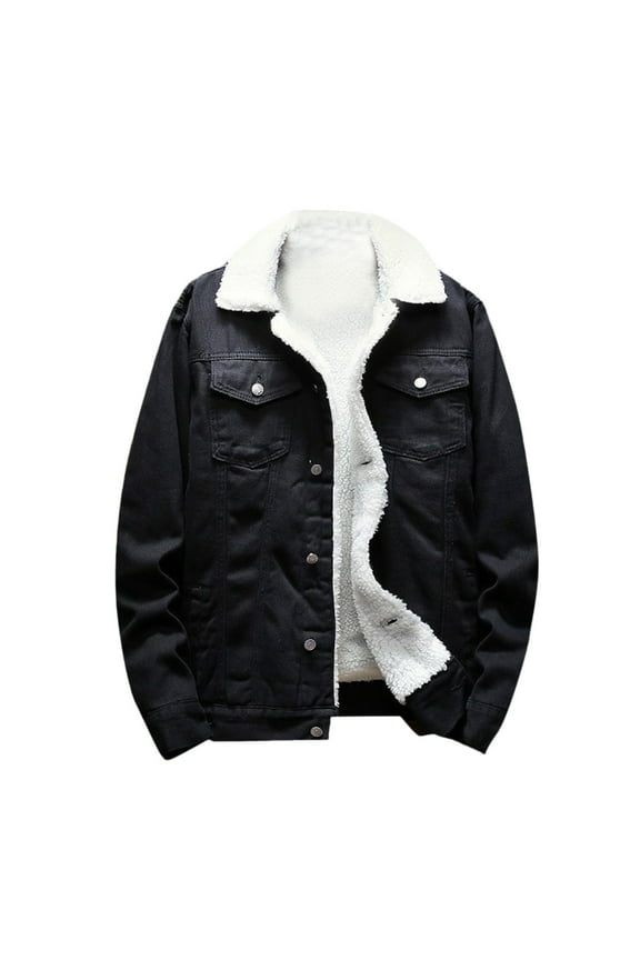 Men's Sherpa Fleece Lined Denim Jacket Trucker Jacket Winter Jean Jacket Cowboy Coat(Black,L)