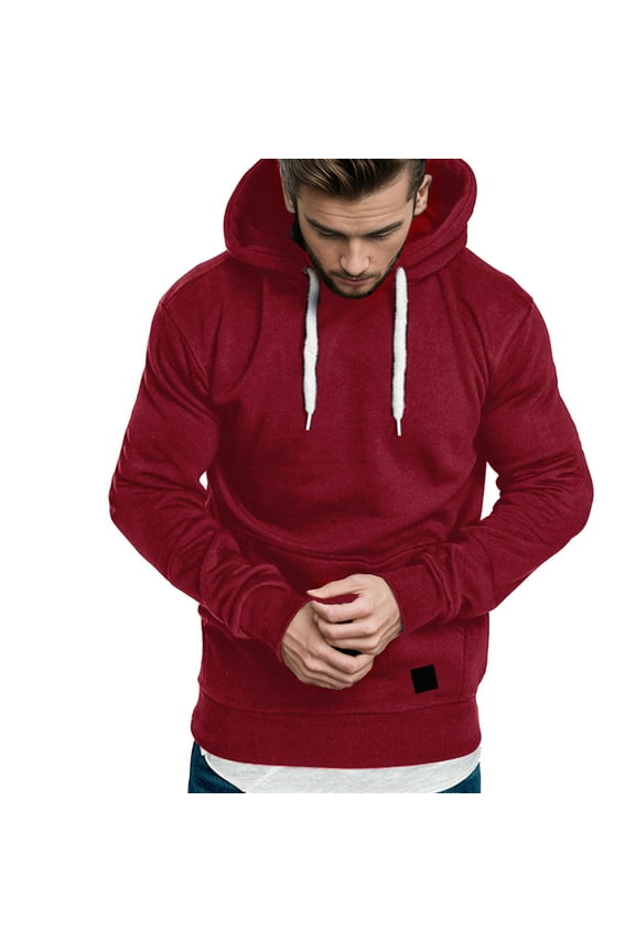 Mens Long Sleeve Hoodies Sweatshirt Hoody Jacket Pullover Hooded Jumper Top(Red,L)