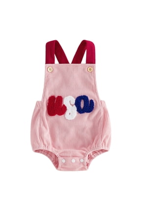 Newborn Baby Boy 4th of July Clothes Flag Embroidery Jumpsuit Waffle Short Sleeve Romper 3 6 12 18 Months,Size 0-3 Months,White
