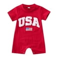 thumbnail image 1 of Povozer Newborn Baby Boy 4th of July Clothes Flag Embroidery Jumpsuit Waffle Short Sleeve Romper,Size 6-12 Months,Red, 1 of 6