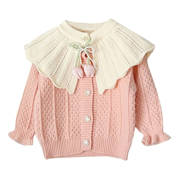 Povozer Newborn Baby Boys Girls Knit Cardigan Sweater, Infant Button-Down Cotton Sweater, Unisex Baby Clothes(Pink,12-18 Months)