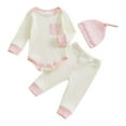 thumbnail image 1 of Povozer Baby Girl Going Home Outfit Ruffle Ribbed Romper Top Pants Set(Pink,6-9M), 1 of 9