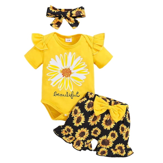 Povozer Newborn Baby Girl Summer Clothes Ruffle Sleeveless Ribbed Top Bloomers Shorts Set,Size 3-6 Months,Yellow