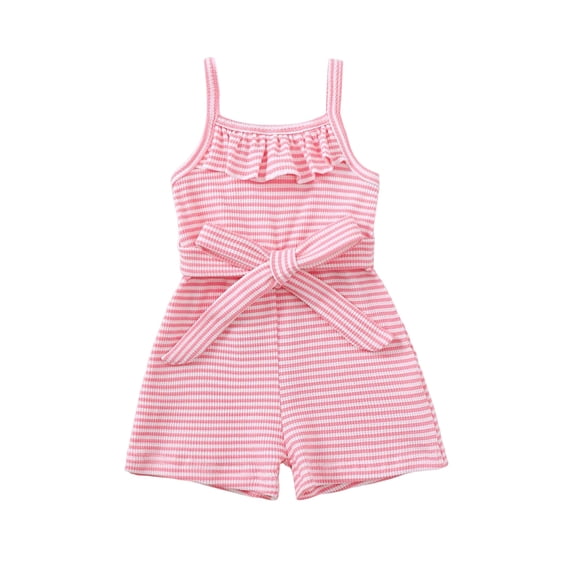Povozer Newborn Baby Girl Summer Outfit Floral Embroidery Flying Sleeve Striped Bubble Romper Smocked,Size 0-6 Months,Pink