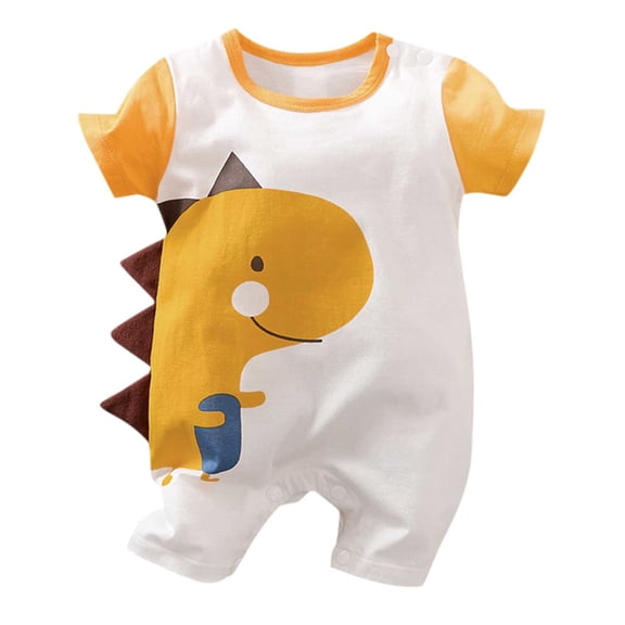 Povozer Baby Girls Boys Summer Dinosaur Print Romper Jumpsuit(Yellow,9-12M)