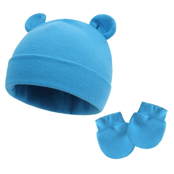 Povozer Newborn Baby Hats Mittens Set for Boys Girls Hospital Hat Beanie Infant Caps Baby Gloves for Boys Girls(Blue,One Size)