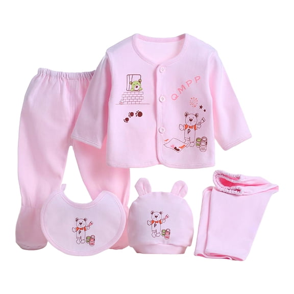 Povozer Newborn Baby Layette Gift Set for Baby Boys Baby Newborn Set Pure Cotton 5 Piece Baby Clothes For Child,Size 0-3 Months,Pink