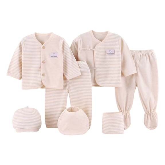 Povozer Newborn Baby Layette Set 7 Piece Baby Set For Comfortable Soft Style Cute Cartoon Baby Set,Size 0-3 Months,Khaki