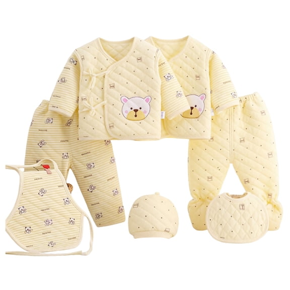 Povozer Newborn Baby Layette Set 7 Piece Baby Set For Comfortable Soft Style Cute Cartoon Baby Set,Size 0-3 Months,Light Yellow