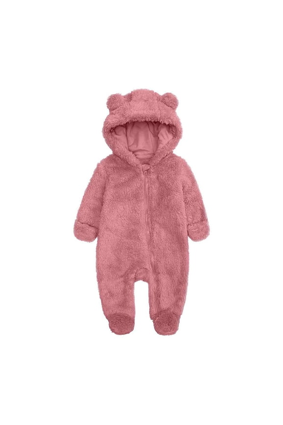 Newborn Infant Baby Boys Girls Winter Coat Warm Fleece Hooded Romper Outwear(Watermelon Red,0-3 Months)