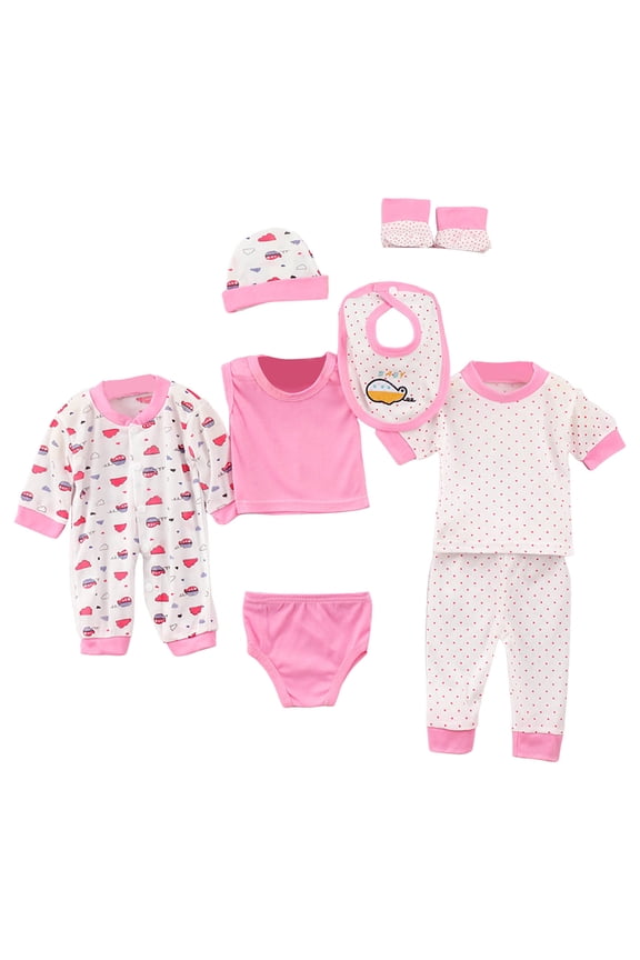 Newborn Layette Gift Set for Baby Girls Baby Nursery Must Haves Baby Boy Girl Clothes 8PCS Layette Set Newborn Tops+Hat+Pants+Bib+Sock Shose+Romper for 0-3 Months,Pink