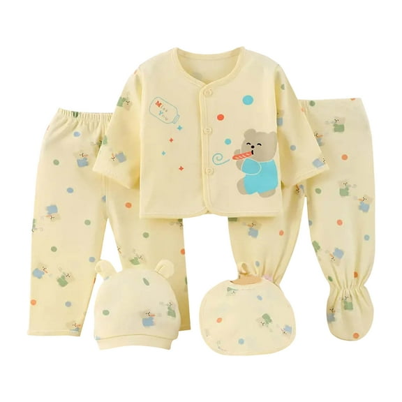 Povozer Newborn Layette Gift Set for Baby Boys Baby Girl Gifts Shose+Romper Tops+Hat+Pants+Bib+Sock, 5-Piece Set for 0-3 Months,Yellow