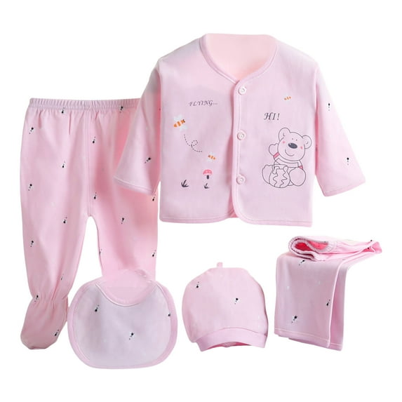 Povozer Newborn Outfits Baby Girl Child Clothes 5PCS Baby Boys Girls Cartoon Long Sleeve Crewneck Animal Winter Tops+Hat+Pants +Bib Outfits Set for 0-3 Months,Pink