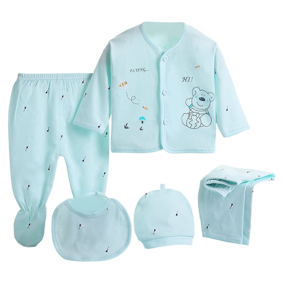 Povozer Newborn Outfits Baby Girl Child Clothes 5PCS Baby Boys Girls Cartoon Long Sleeve Crewneck Animal Winter Tops+Hat+Pants +Bib Outfits Set for 0-3 Months,Blue